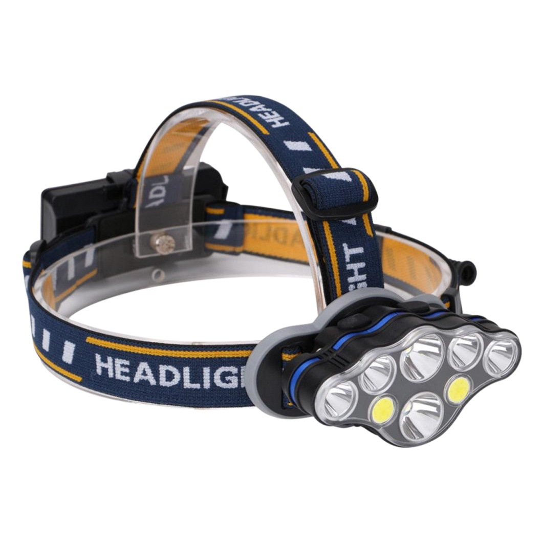 Cross-Border 8Led Outdoor T6 Strong Light Head-Mounted Flashlight USB Charging Camping Style Night Fishing Waterproof Cob Floodlight Headlight