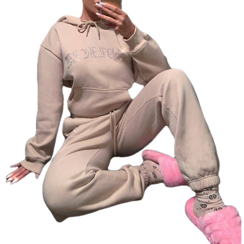 Picture of 2023 Amazon Europe and the United States new fashion sports casual hooded hot stamping sweater suit two-piece set