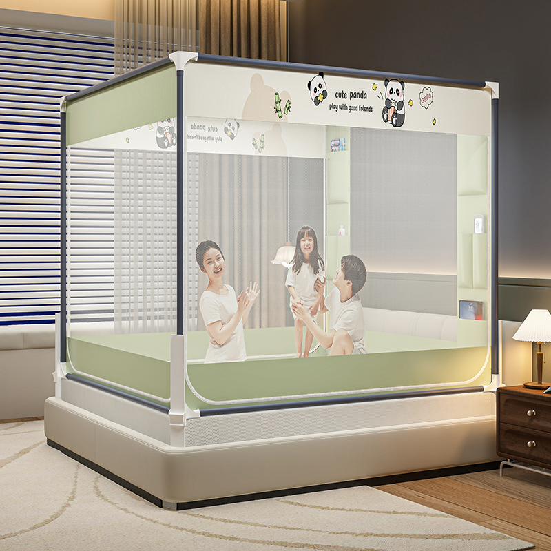 Picture of Square Top Reinforced Fence Cartoon Mosquito Net Household Children's Drop-resistant Three-door Mongolian Yurt Mosquito Net Nantong Home Textile