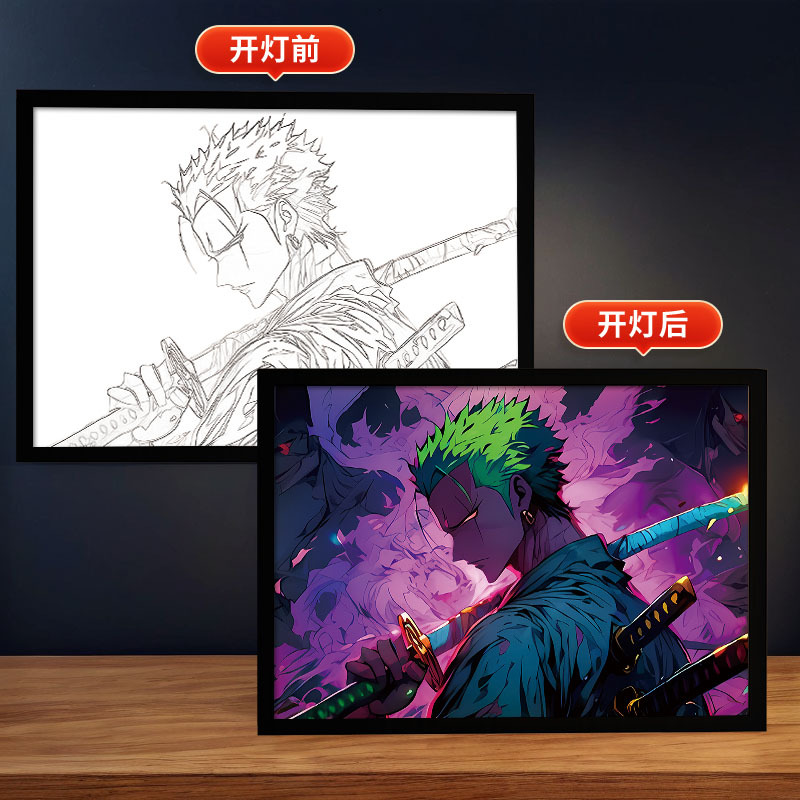 Picture of Carefully Selected One Piece - Luffy Light Painting Zoro Atmosphere Luminous Decorative Painting DIY Animation Creative Desktop Table