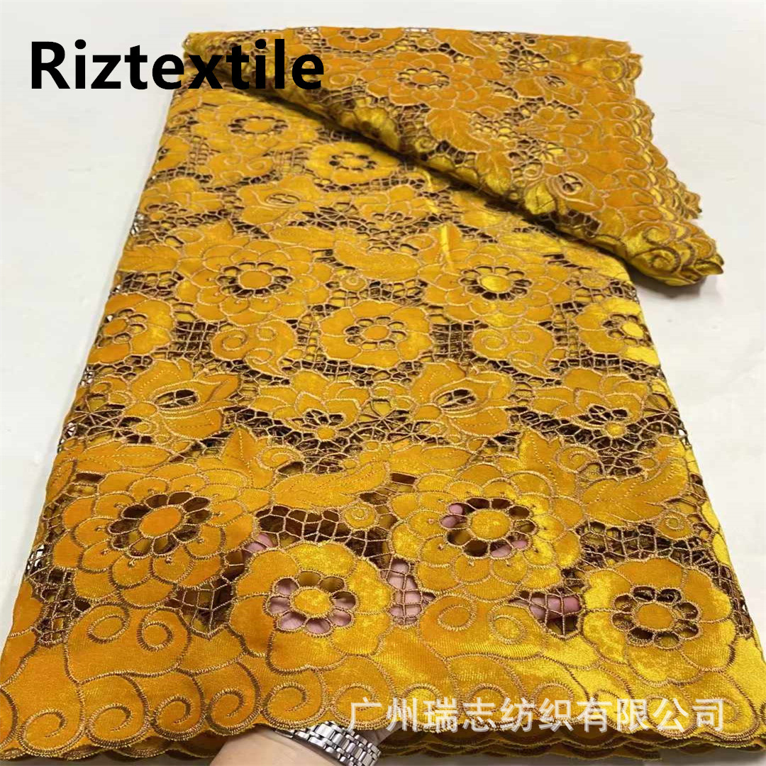 African Velvet lace Hollow Embroidered Fabric African Flocking Dress dress Embroidery Fabric
