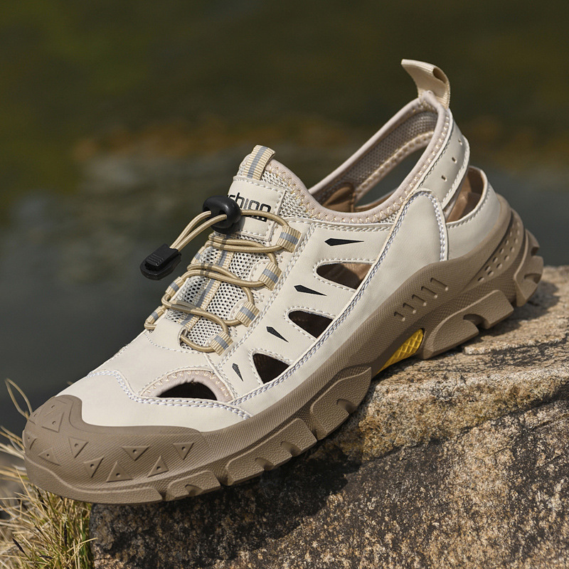 Cross-Border Summer Men's Toe-Toe Sandals, Breathable Cross-Border Popular Casual Large Size Beach Shoes, Hollow Mesh Shoes 9588