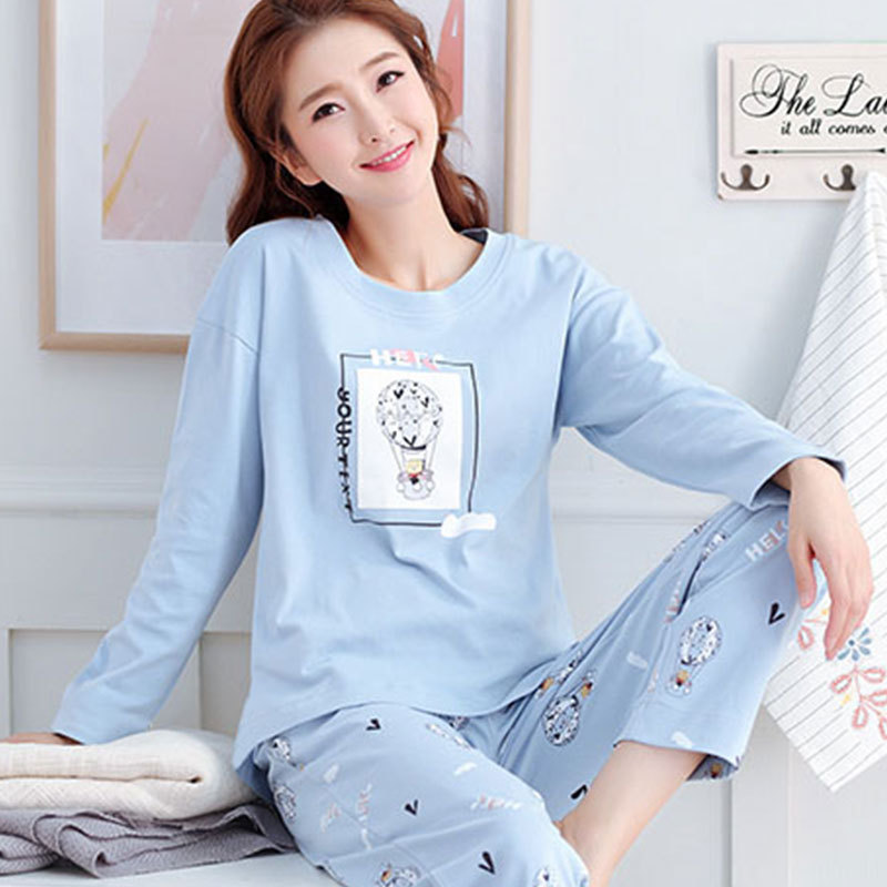 Picture of Factory Clearance Welfare Spring and Autumn Pajamas Women's Casual Comfortable Lady Style Long Sleeve Trousers Two-Piece Home Clothes