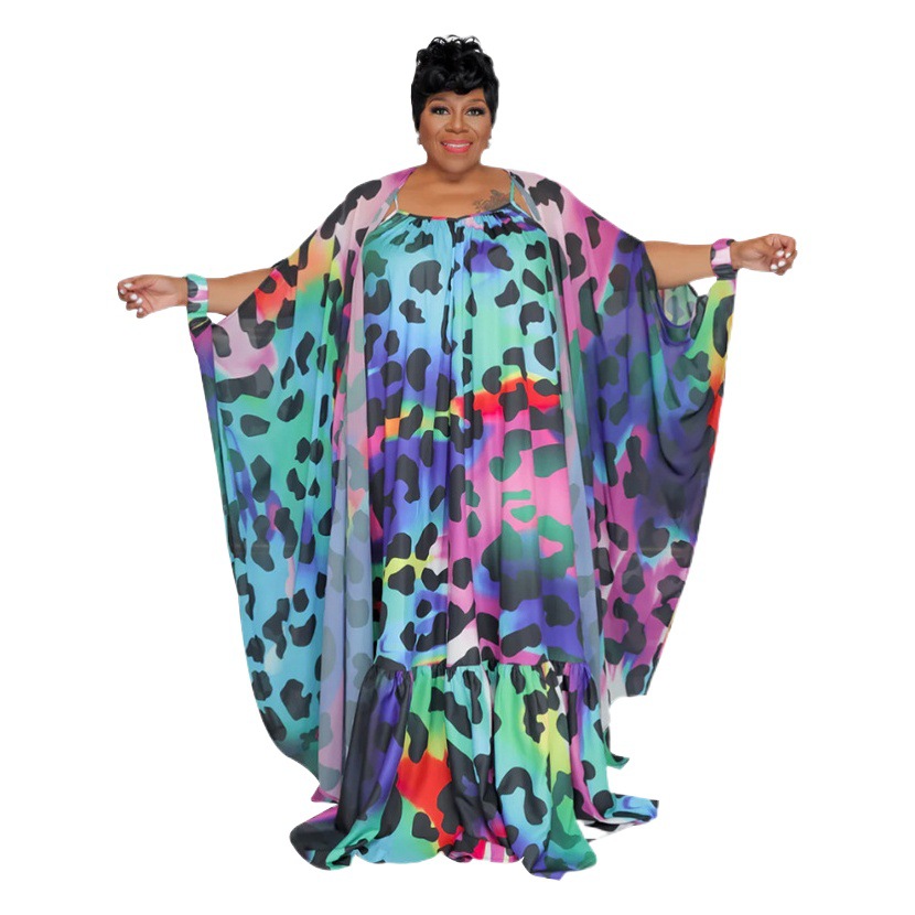211308-1 New European and American Plus Size Women's Clothing Trendy Printed Easiest for Match Sun Protection Cloak Fashionable Loose Chiffon Shirt