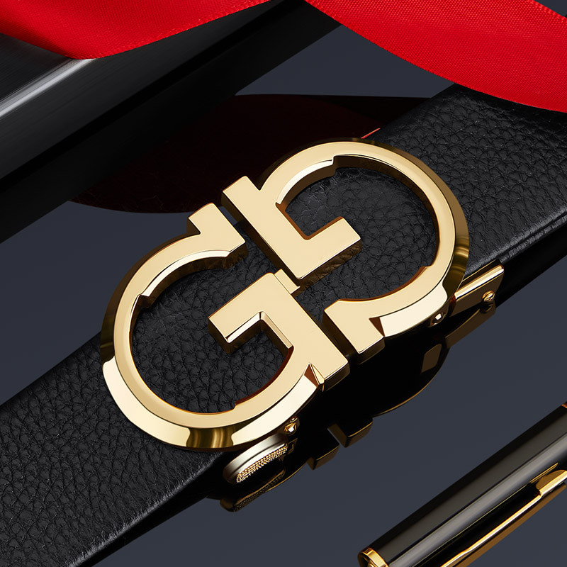 Picture of High-End Leather Belt for Men, Business Casual, Young People's Belt, Fashionable and Simple Letter Automatic Buckle Trouser Belt, Youth Trend