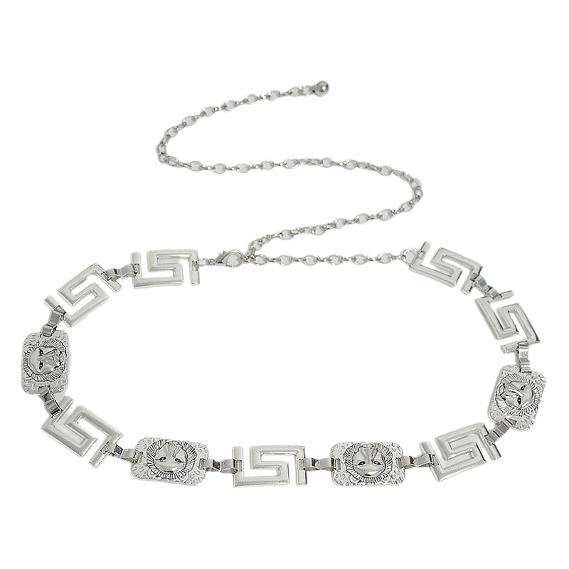 Summer New Women's Belt Casual Retro Lion Head Decorative Metal Chain Waist Chain with Coat Spot