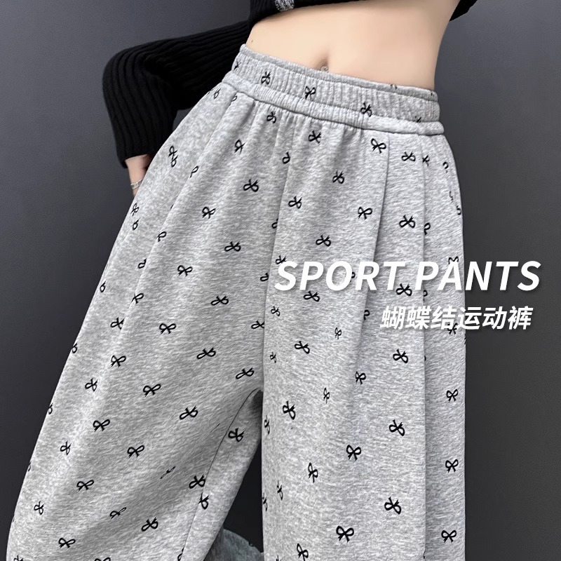Bow Sticky Rice Pants Women's Spring and Autumn 2024 New High Waist Draping Lazy Style Casual Slimming Soft Waxy Wide Leg Pants