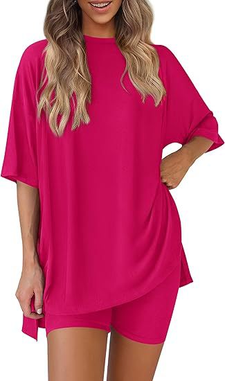 Picture of Cross-border foreign trade Amazon 2025 new women's casual round neck split loose shorts short sleeve home clothes suit