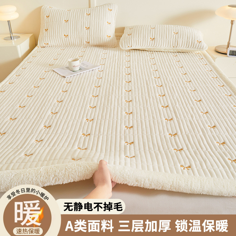 2024 New Class a Soybean Baby Velvet Mattress Autumn and Winter Light Luxury Embroidery Anti-Slip Student Dormitory Soft Mattress