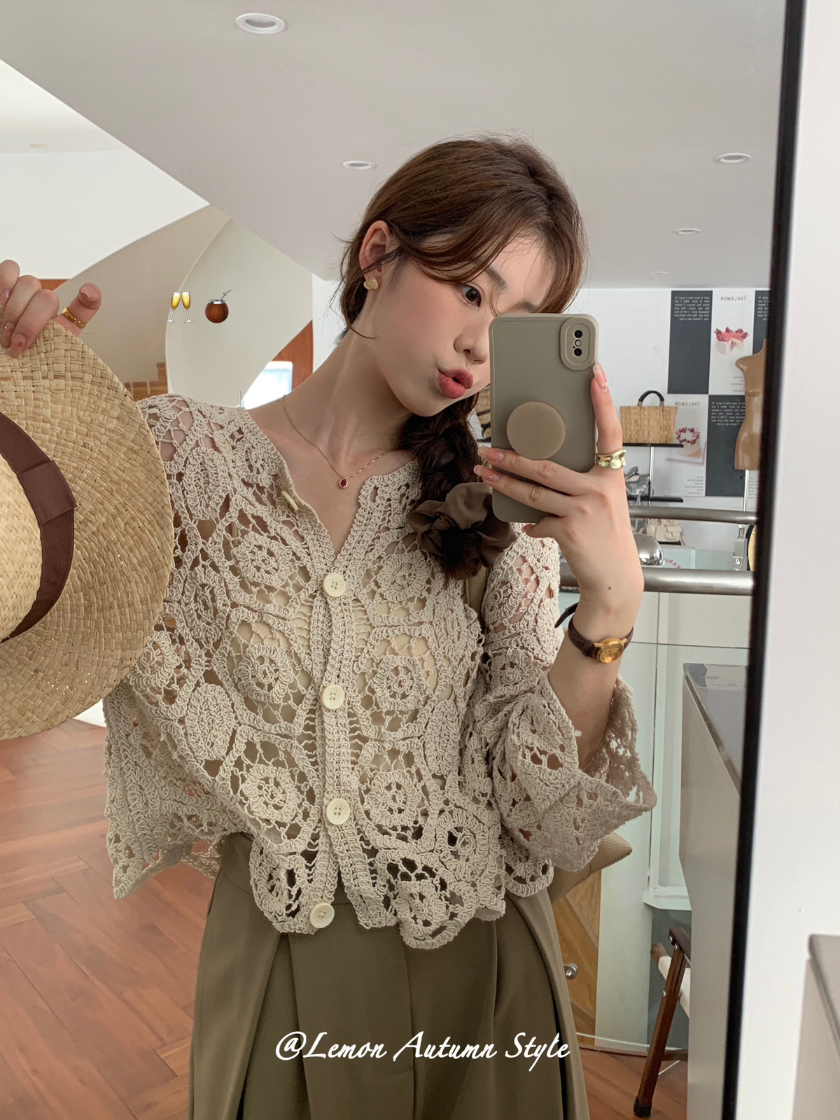 Women's long-sleeved hollow-out knitted cardigan summer wear new crocheted short chic small shirt with skirt air conditioning top
