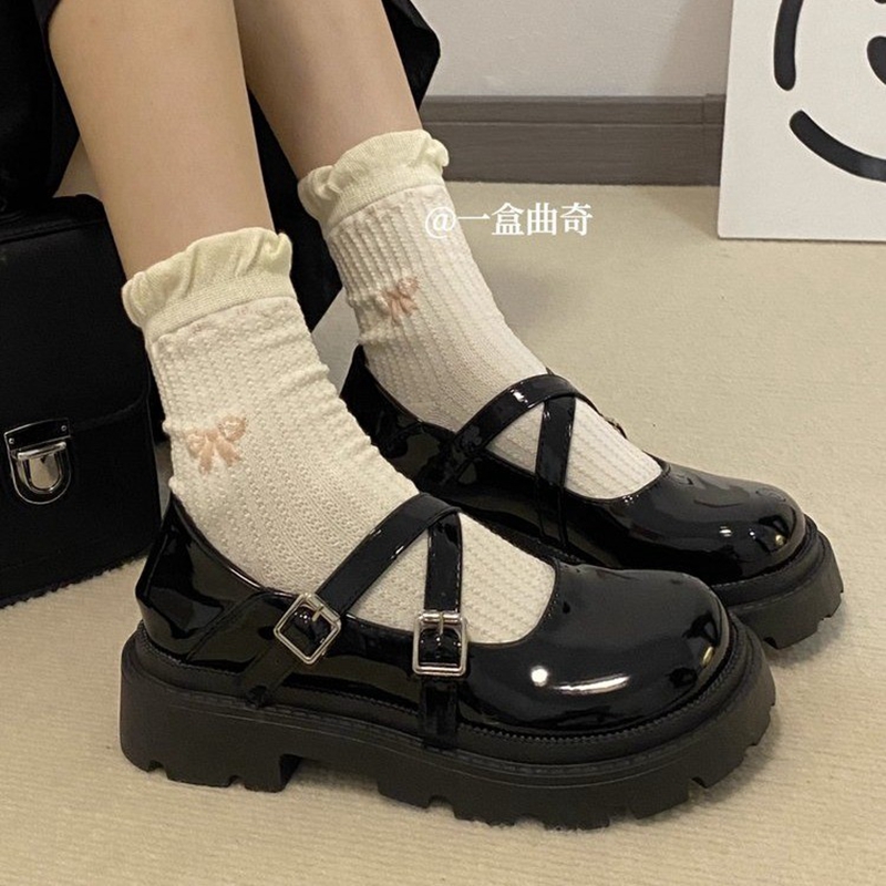 Girls Small Leather Shoes 2025 Spring New Black Patent Leather Mary Jane Children's Platform Shoes British Style Shoes