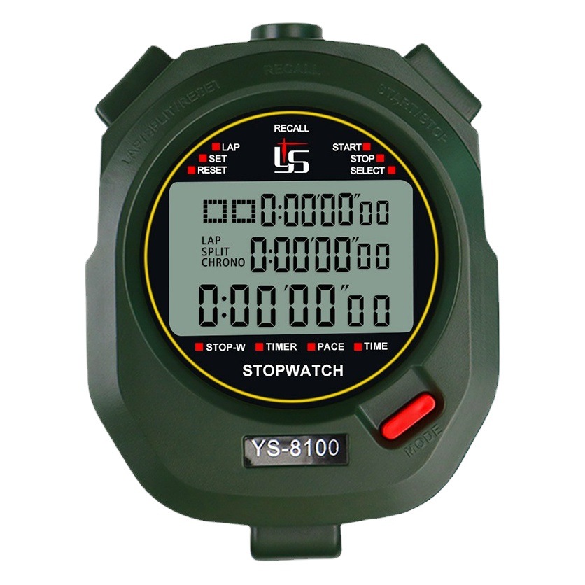 Yishengjun green electronic stopwatch timer training coach track and field fitness referee code table can be turned off and mute
