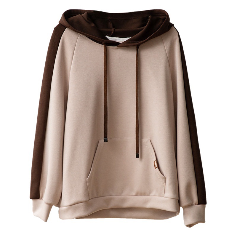 Contrast Color Fashion Hoodie Women's 2023 Spring New Style Chubby Girls Simple Drawstring Hooded Casual Large Size Colorblock Top