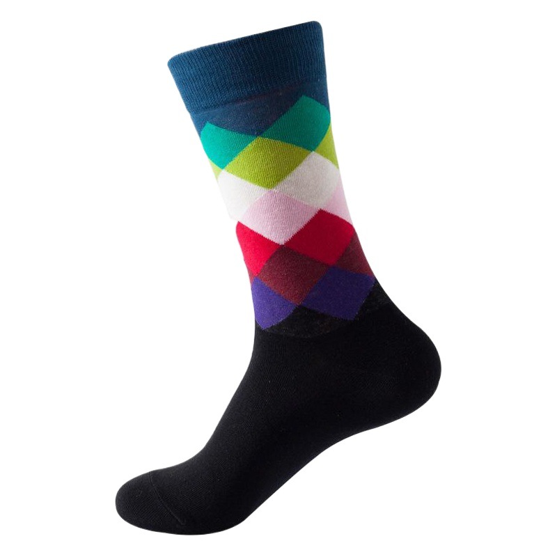 Cross-border European and American fashion socks hip-hop autumn and winter diamond pattern mid-length socks men's ins casual color matching fashion brand socks wholesale