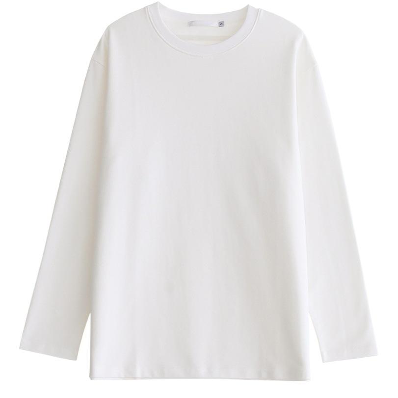 CHICVEN simple solid color loose long sleeve stacked white T-shirt women's all-match mid-length top bottoming shirt autumn and winter