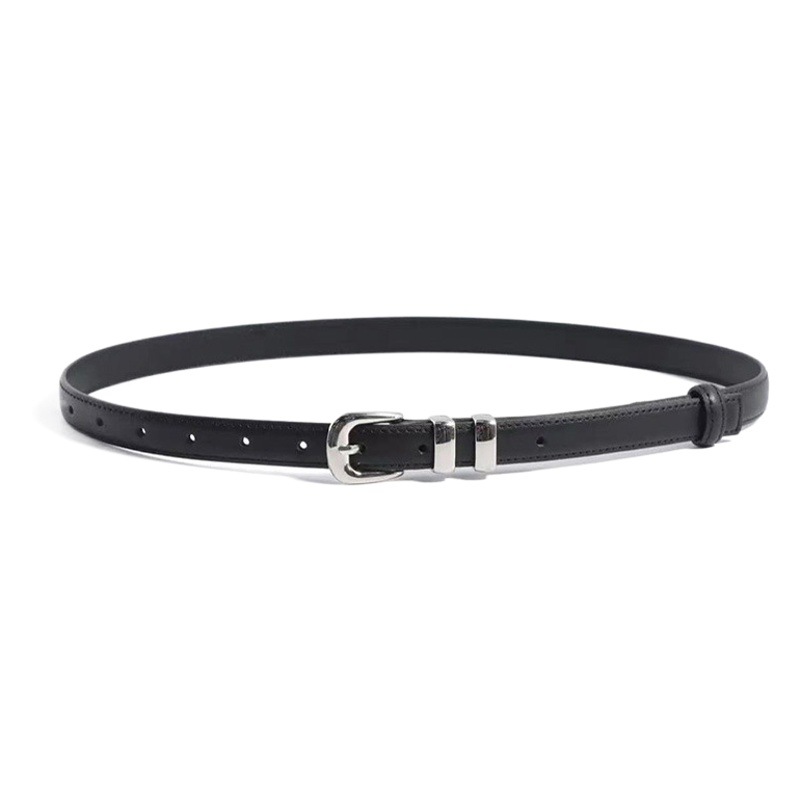 Korean Style Small Belt Leather Thin Belt Women's Simple All-match Silver Buckle Metal Ring Korean Style New JK Dress Decoration