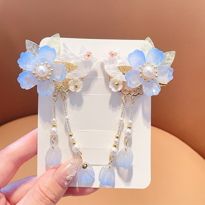 Picture of Hanfu Headwear for Girls and Children Chinese Style Walking Tassel Hairpin for Girls Super Fairy Princess Ancient Dress Flower Hairpin Headwear