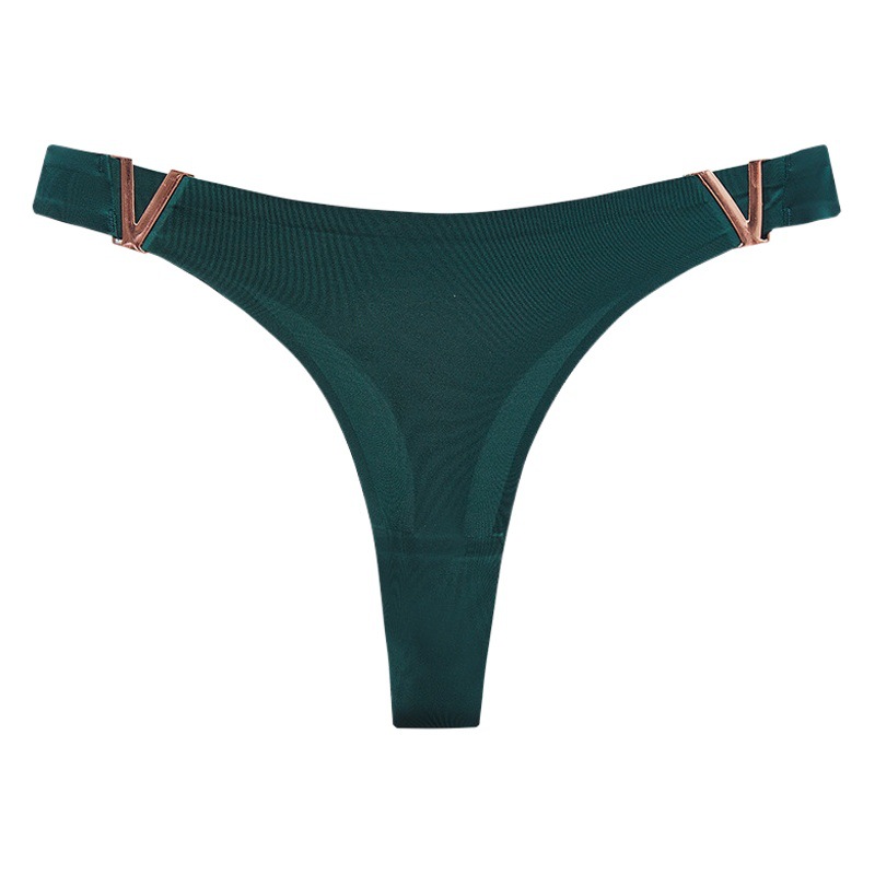 Picture of European and American sexy V-shaped metal thong ice silk underwear seamless hip lifting low waist high fork half sheath briefs for women