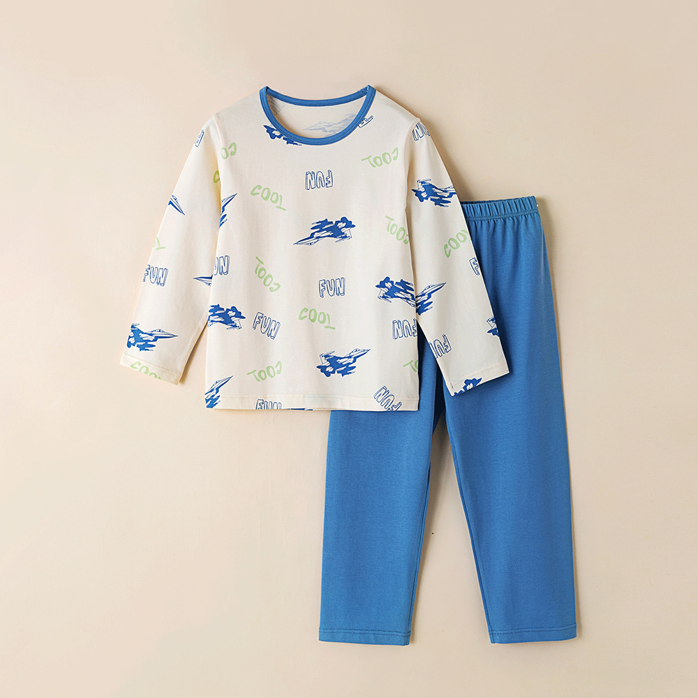 Picture of Children's Home Clothes Korean Style Pure Cotton Baby Set Class a Cotton Long-Sleeved Thin Kidsren's Clothing Boys and Girls Summer and Autumn Pajamas