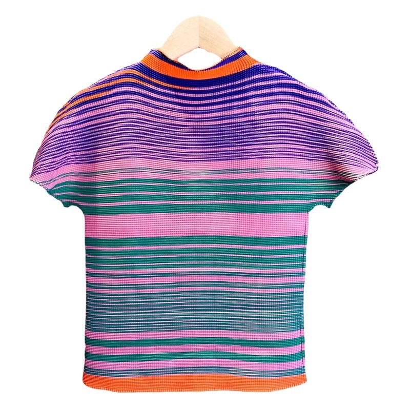 Pleated New Fashion Simple Temperament suit Temperament High-end Slim Striped T-shirt Short Sleeve Slimming Dress