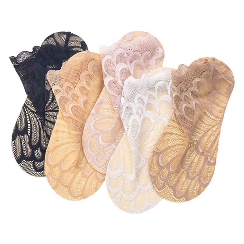 Lace Boat Socks Lace Ultra-thin Peacock Tail Women's Socks Internet Celebrity Popular Hollow Out Invisible Silk Stockings Short Tube Cotton Bottom Socks
