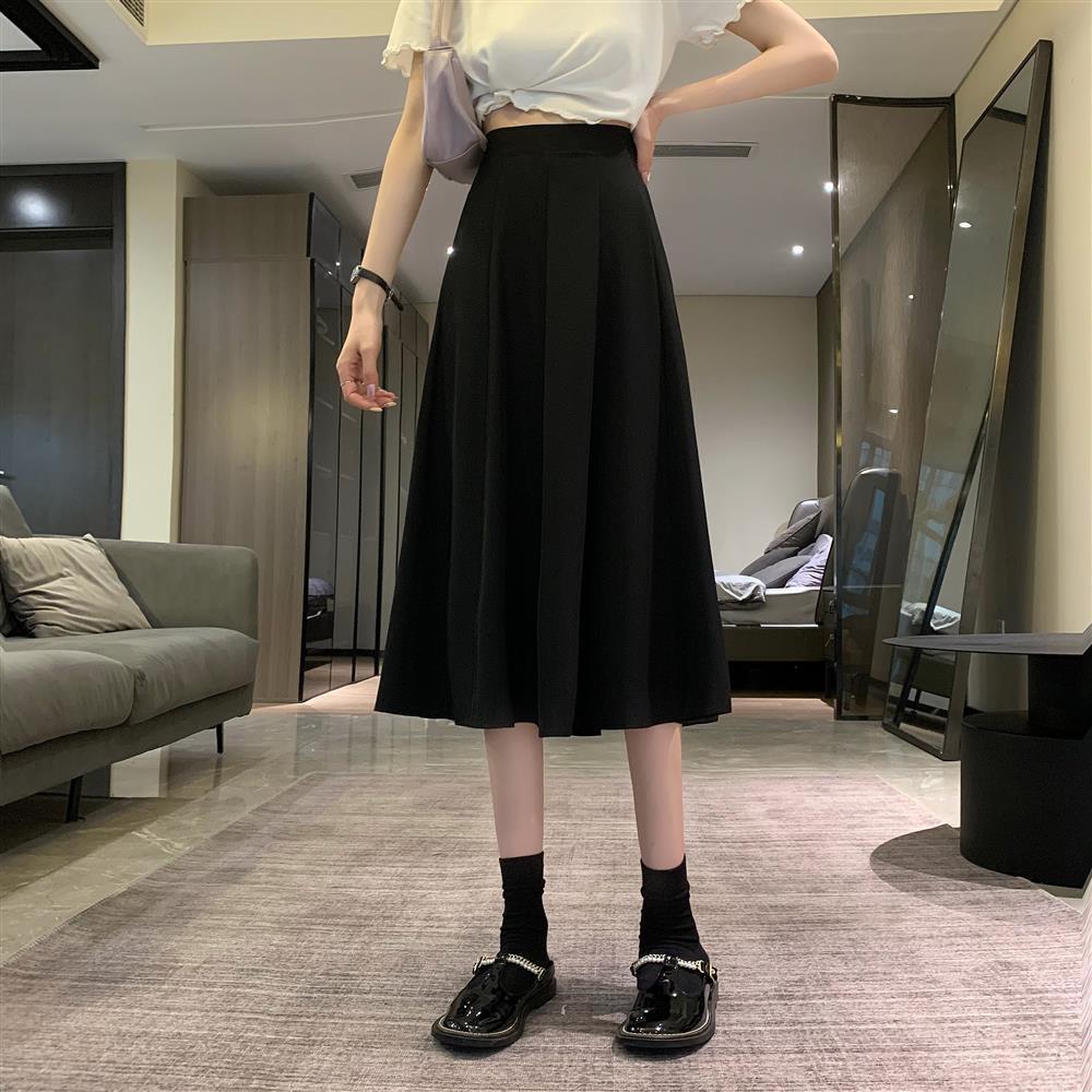 New plus size High Waist Slimming All-match Skirt Women's Black A- line Mid-length One-step Skirt chubby girl Hip Skirt