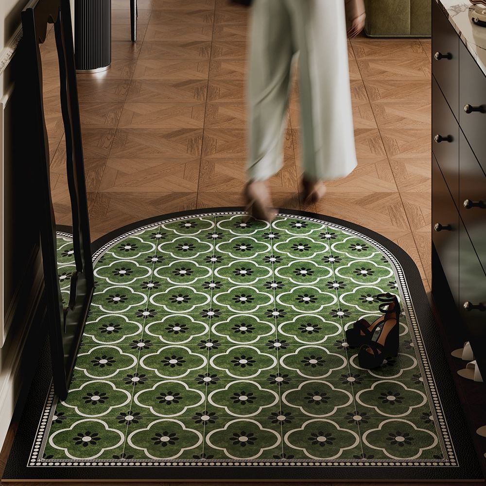 French Retro Leather Floor Mat Entrance Waterproof and Oil-Proof Anti-Slip Mat Outdoor Entrance Can Be Cut, Washable and Wipeable Floor Mat