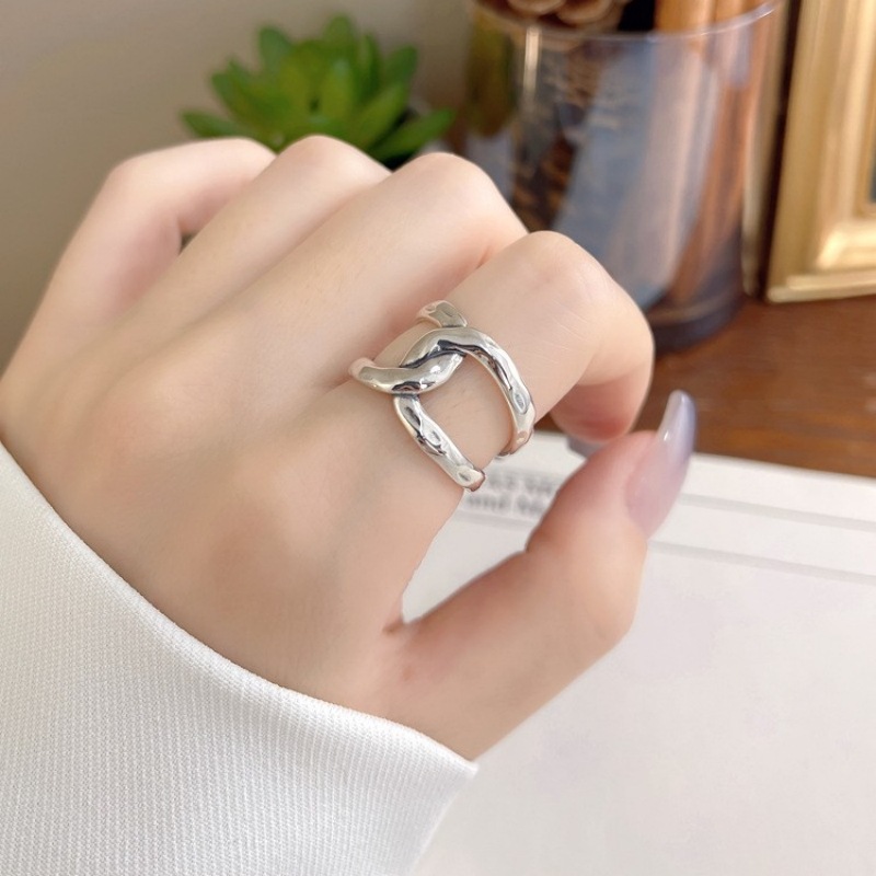 Minimalist Line Wrap Cross Ring for Women, Vintage Fashion Personality Versatile S925 Silver Open Ring Index Finger Ring Trend