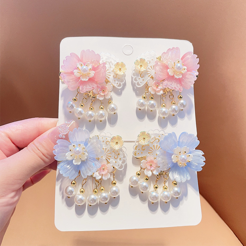 Picture of Hanfu Headwear for Girls and Children Chinese Style Walking Tassel Hairpin for Girls Super Fairy Princess Ancient Dress Flower Hairpin Headwear
