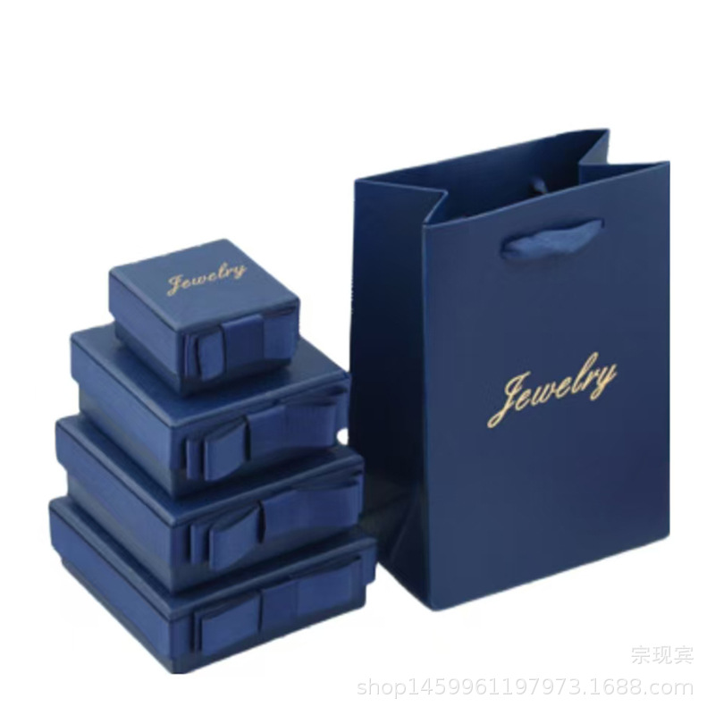 Bowknot Jewelry Box Pendant Necklace Ring Packaging Box Blue Paper Box Jewelry Box Manufacturer # Custom Jewelry Box