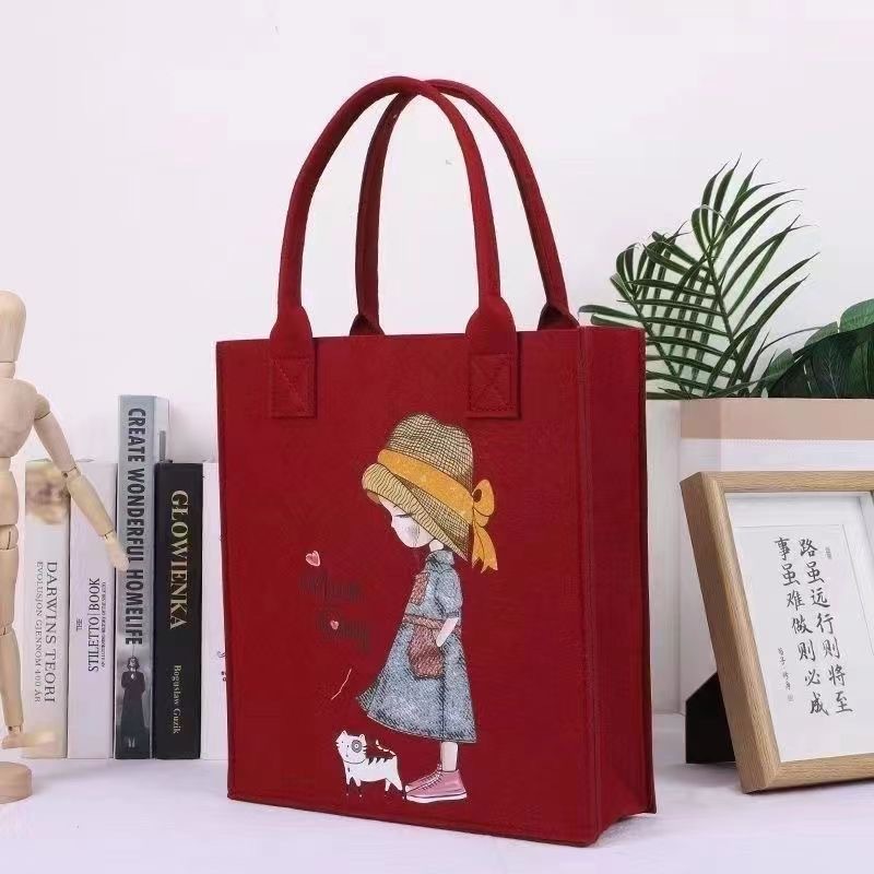Popular Internet Celebrity Printed Handbag Felt Handbag Cartoon Student Lunch Box Student Class Handbag Souvenir