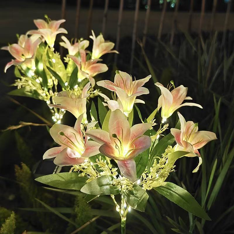 Solar 7-Head Lily Lantern Outdoor Courtyard Garden Lawn Decoration Lawn Lamp Wedding Arrangement Artificial Flower