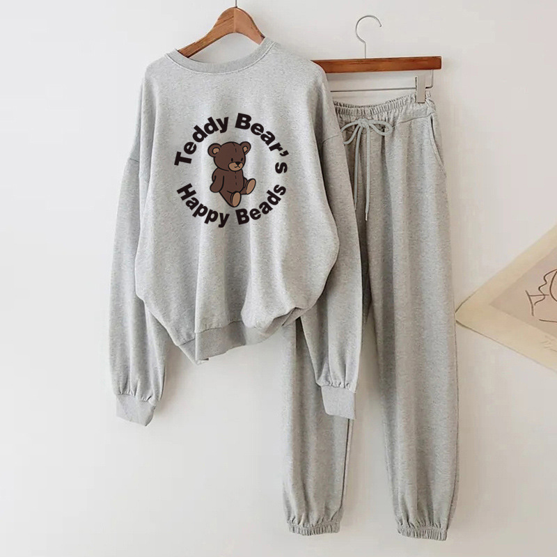 Fashion American Sports suit Women's Spring and Autumn Loose Slimming Korean-style Students Korean-style Cotton and Velvet Sweatshirt Casual Two-piece