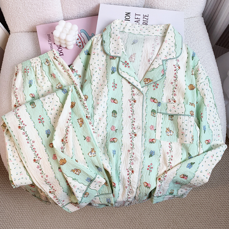 Small fresh pajamas women's spring and autumn new cloud cotton long sleeve suit can be worn outside student home clothes real shot wholesale