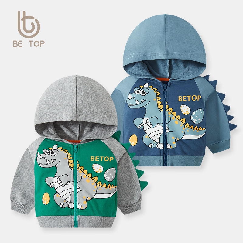 Picture of Korean version of boys dinosaur printed hooded zipper shirt children's sweater coat children's spring new generation of hair