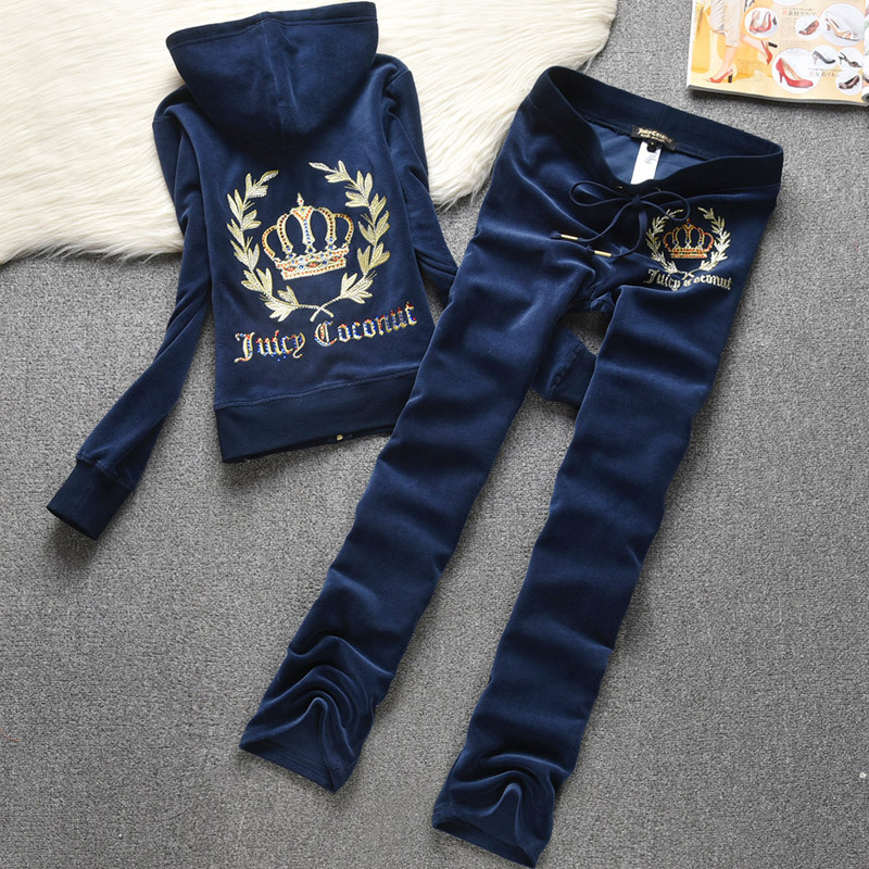 European and American Foreign Trade Velvet suit Women's Casual Sports Slim Yoga Clothing JC Embroidery Rhinestone Letter Two-piece Set