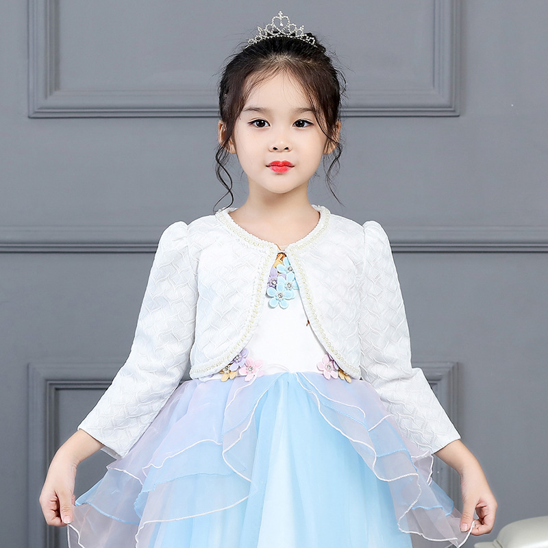 Picture of 2020 New Children's Shawl Lace Pearl Small Large Girl's Ware Shoulder Long Sleeve Coat Children's Wear Princess Small Outer Wear