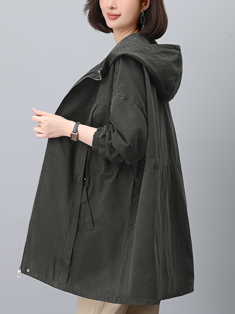 Picture of Women's Spring and Autumn 2024 New Cotton Long-sleeved Casual Workwear Elegant Slimming plus size Hooded Coat
