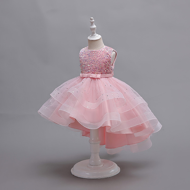 Picture of Girls Princess Dress Sleeveless Tail Dress Flower Girl Wedding Dress Tutu Skirt Kidsren Catwalk Piano Performance Evening Dress