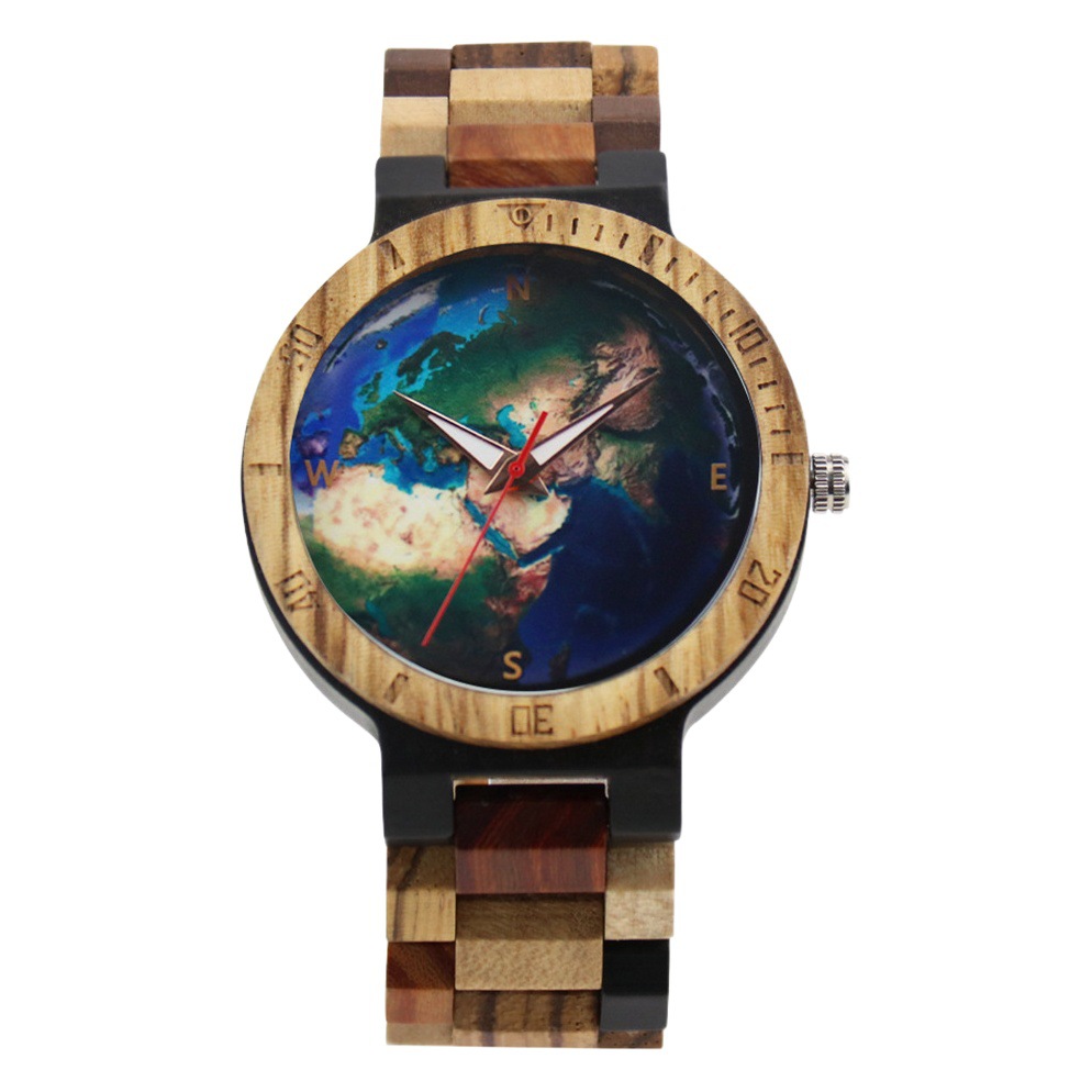 wooden watch new wooden watch around the world round dial casual men's quartz wooden watch a generation of hair