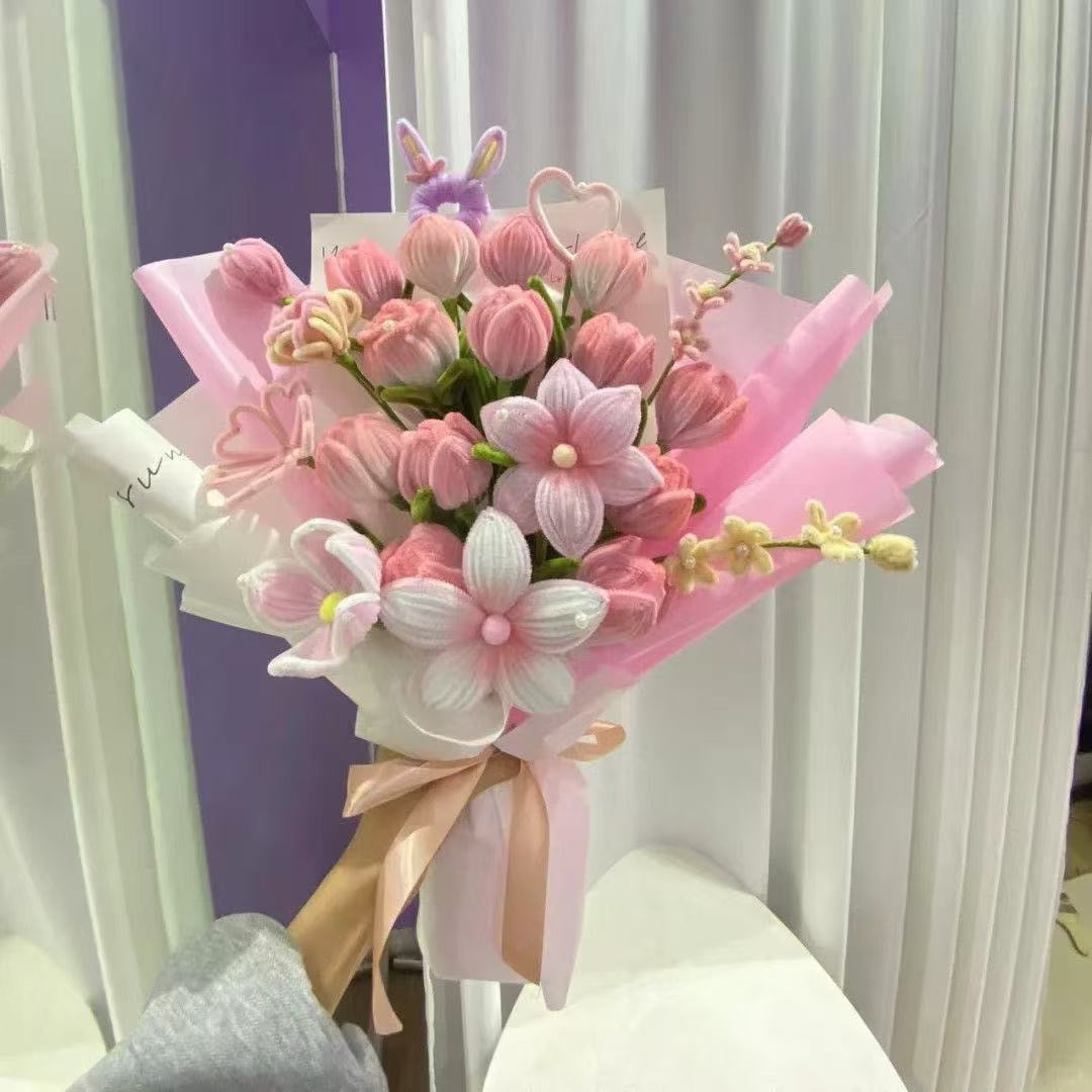 Mother's Day Twist Stick DIY Handmade Gift Rose Bouquet Material Kit Tulip Gift for Girlfriend or Best Friend for the Holiday