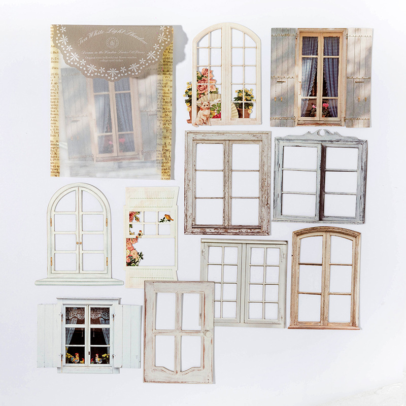 Picture of Momo Retro Cut Out Flower Window Mechanism Collage Card Stickers Dreamland in the Window Series Handbook Material Package 10 Sheets 6 Styles