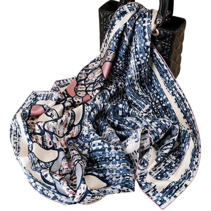 New Mulberry Silk Scarf 14 Mm Twill Silk Digital Printing 90 Silk Scarf Square Scarf Women's Handmade Curled Edge