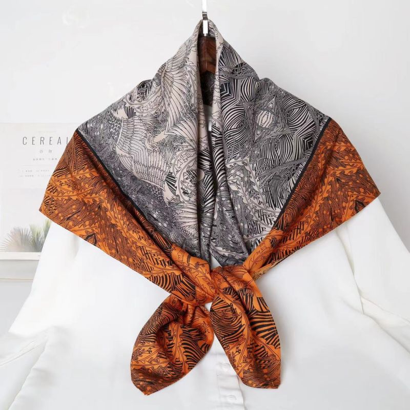 Picture of Autumn and winter all-match shawl animal printed black and white simple large square 90*90CM imitation silk twill silk scarf for women