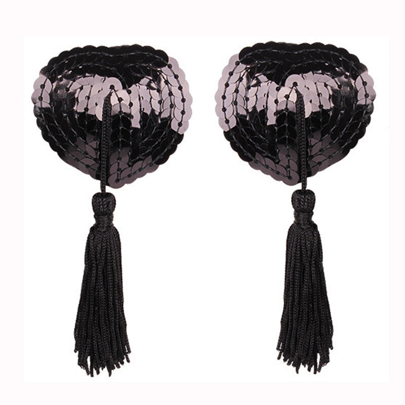 Picture of Sexy lingerie accessories heart-shaped chest stickers silicone bra tassel heart-shaped sequins sexy breast stickers wholesale 5032