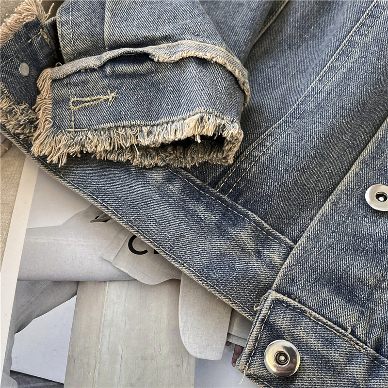 Picture of Vintage Rave Old Ripped Denim Coat Women's Spring and Autumn Loose Casual All-match Work Jacket Top Trendy Ins