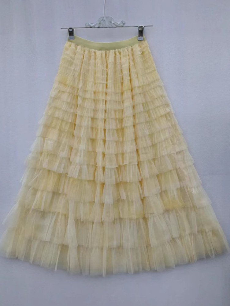 Cool Feeling~2025 Spring and Summer New Korean Style Pure Style Blue Tie-Dye Layered A-Line Cake Skirt Gauze Skirt