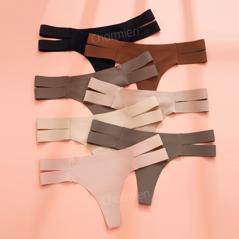 Sports Yoga Female Sexy Style Ice Silk Underwear Women's Low-Waist Seamless Underwear Cross-Border European and American Large Size T-Shaped T-Pants