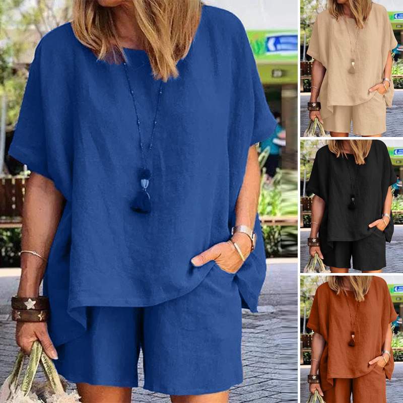 Amazon AliExpress cross-border 2024 spring and summer new suit fashion temperament loose short sleeve shorts two-piece set