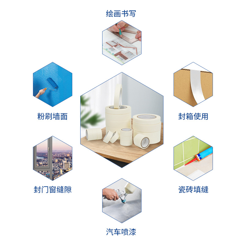 Picture of White Medium and High Viscosity Masking Tape Wholesale Crepe Paper Covering Decorative Spray Paint Beautiful Seam Color Separation Single-Sided Masking Tape